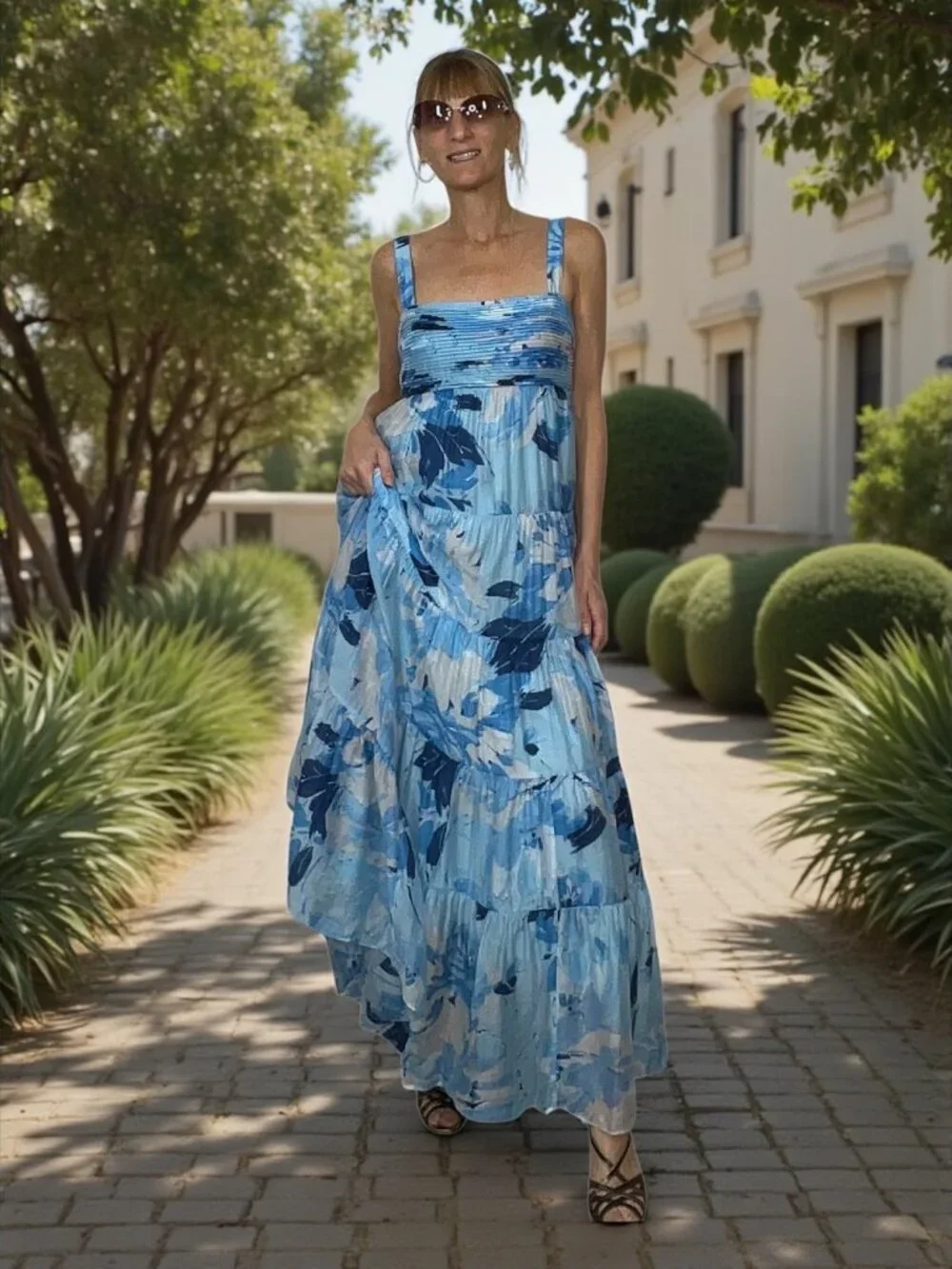 Abercrombie and Fitch Floral Tiered Maxi Dress SP Petite Blue ALTERED